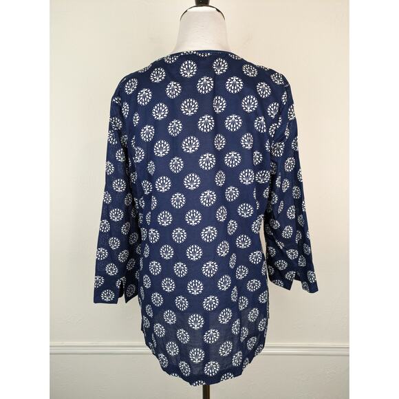 Talbots Top Embroidered Beaded Floral Boho Coastal Cotton Spring Summer Size M - Picture 8 of 13